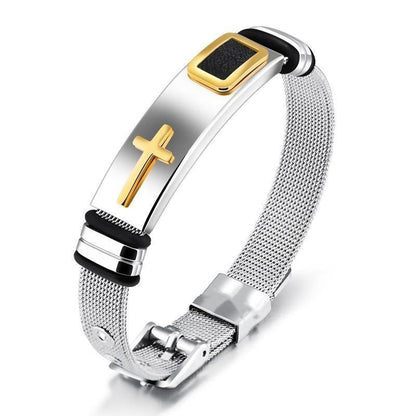 📢 50% OFF NOW! ⏰ Men's Stainless Steel Cross Bracelet – Durable, tarnish-resistant & perfect for daily wear or spiritual style ✝️