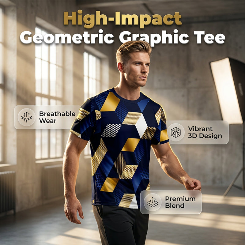 👕 50% OFF NOW! 🔷 Men's 3D Geometric Print Crew Neck Shirt – Soft, breathable & eye-catching design – perfect for casual days, parties or streetwear 🎨