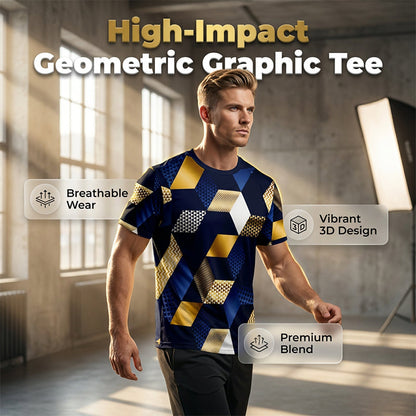 👕 50% OFF NOW! 🔷 Men's 3D Geometric Print Crew Neck Shirt – Soft, breathable & eye-catching design – perfect for casual days, parties or streetwear 🎨