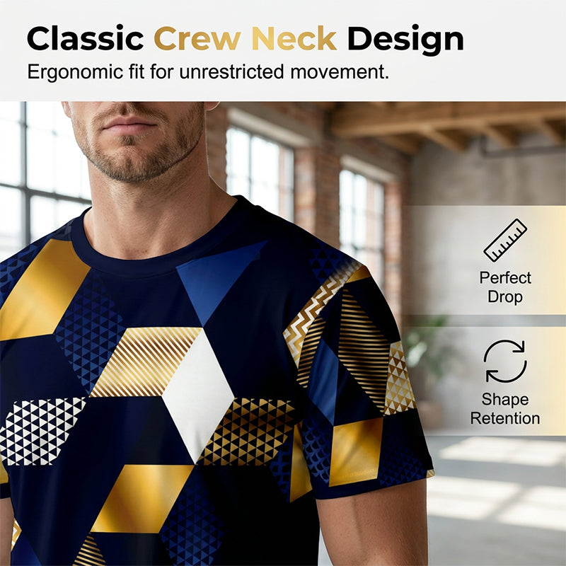 👕 50% OFF NOW! 🔷 Men's 3D Geometric Print Crew Neck Shirt – Soft, breathable & eye-catching design – perfect for casual days, parties or streetwear 🎨