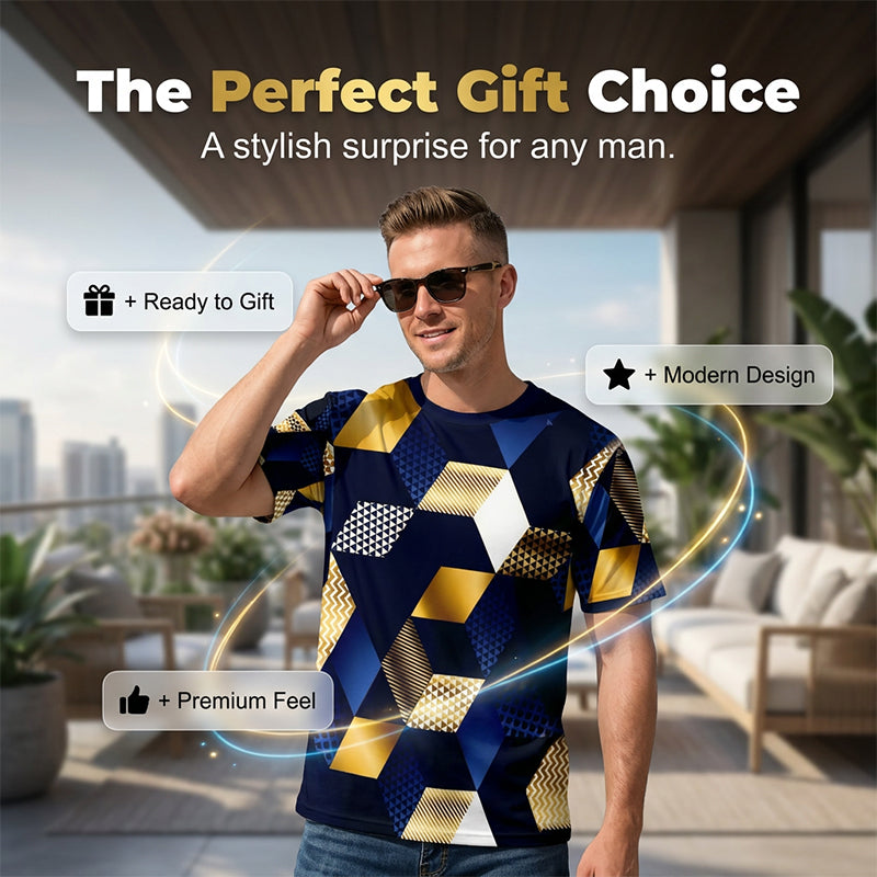 👕 50% OFF NOW! 🔷 Men's 3D Geometric Print Crew Neck Shirt – Soft, breathable & eye-catching design – perfect for casual days, parties or streetwear 🎨