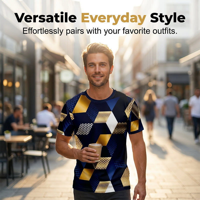 👕 50% OFF NOW! 🔷 Men's 3D Geometric Print Crew Neck Shirt – Soft, breathable & eye-catching design – perfect for casual days, parties or streetwear 🎨