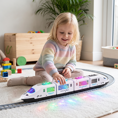 📢📢50% OFF !! ⏰ Electric Bullet Train Toy – Light-Up, Bump & Go, with Music 🎵